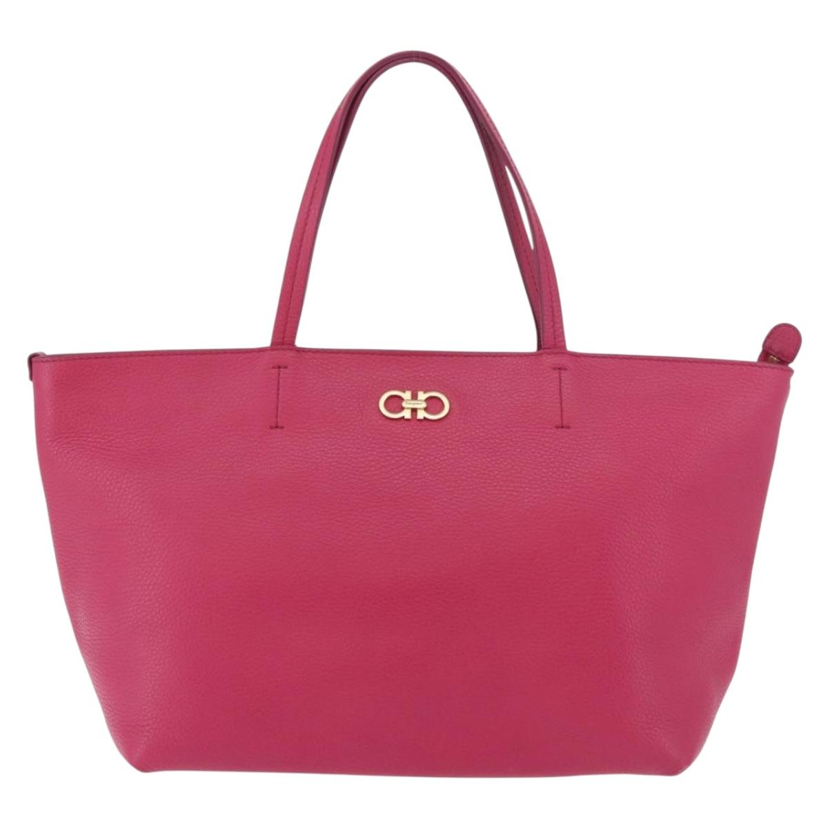 Salvatore Ferragamo Gancini Tote Bag Leather Pink Gold Auth BA12798