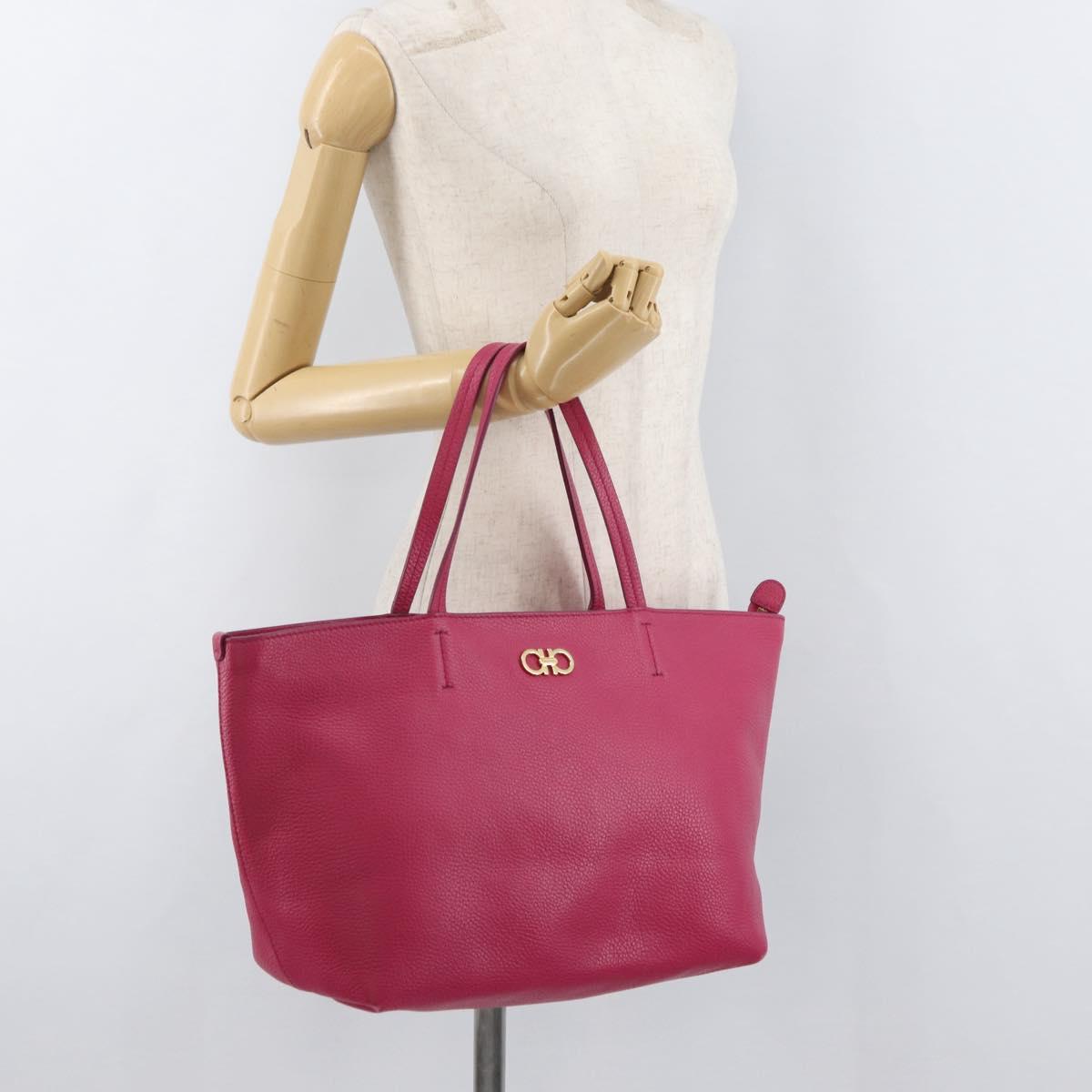 Salvatore Ferragamo Gancini Tote Bag Leather Pink Gold Auth BA12798
