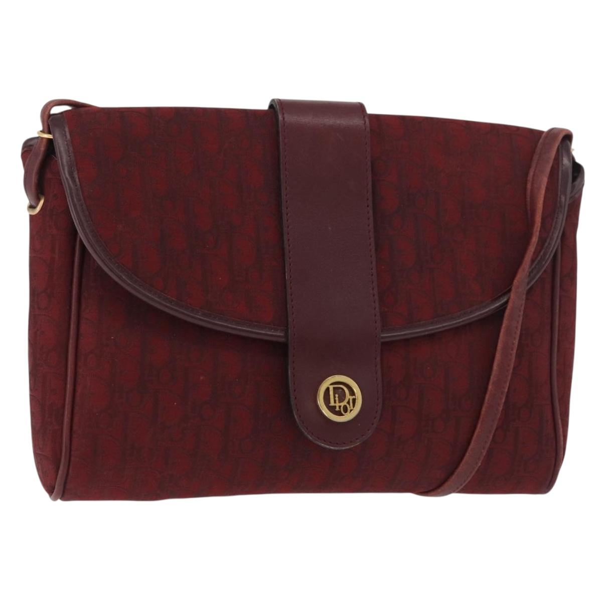Christian Dior Trotter Canvas Shoulder Bag Bordeaux Gold Auth BA12801A