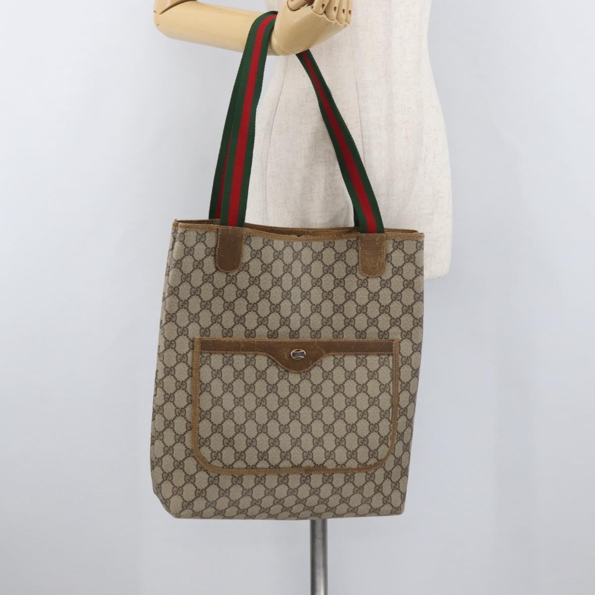 GUCCI GG Supreme Web Sherry Line Tote Bag PVC Beige 39 02 003 Auth BA12802