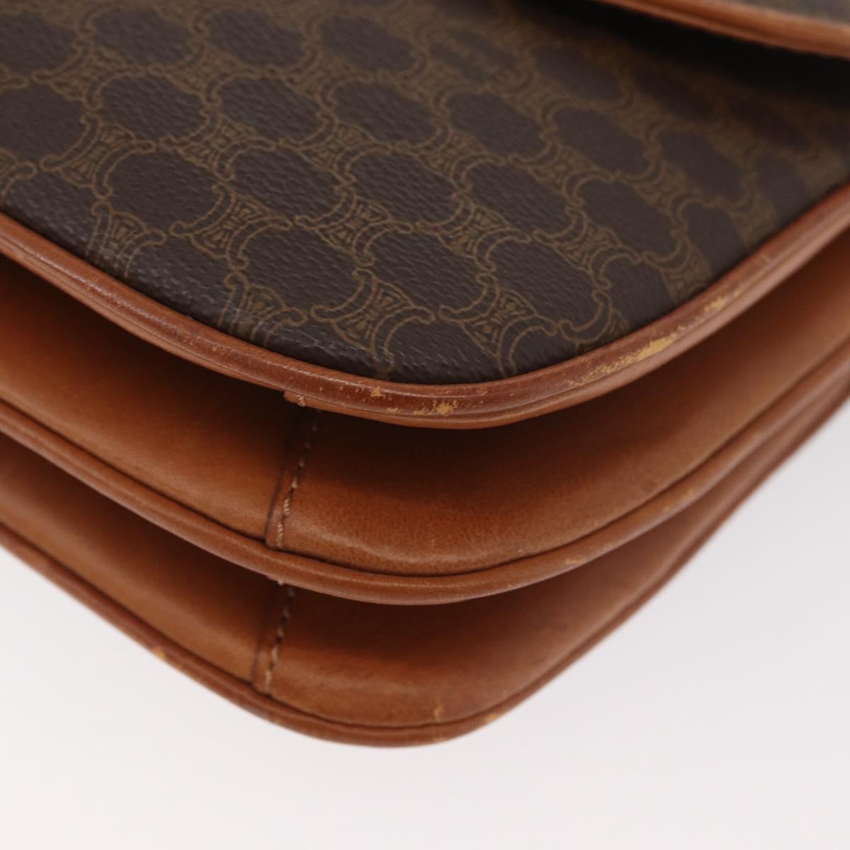 CELINE Macadam Canvas Shoulder Bag PVC Leather Brown Gold Auth BA12811