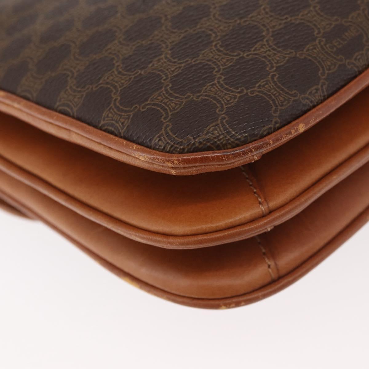 CELINE Macadam Canvas Shoulder Bag PVC Leather Brown Gold Auth BA12811