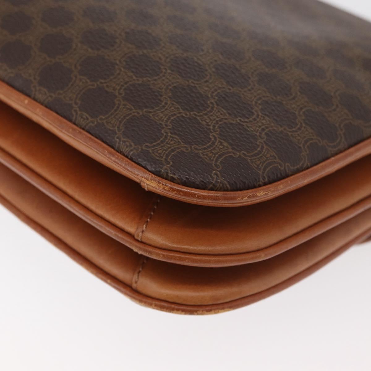 CELINE Macadam Canvas Shoulder Bag PVC Leather Brown Gold Auth BA12811