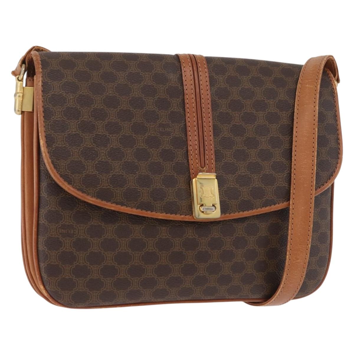 CELINE Macadam Canvas Shoulder Bag PVC Leather Brown Gold Auth BA12811
