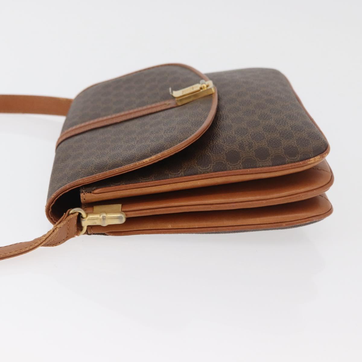 CELINE Macadam Canvas Shoulder Bag PVC Leather Brown Gold Auth BA12811