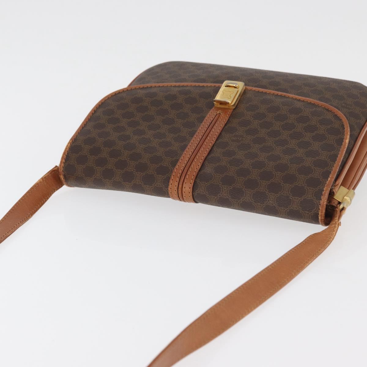 CELINE Macadam Canvas Shoulder Bag PVC Leather Brown Gold Auth BA12811