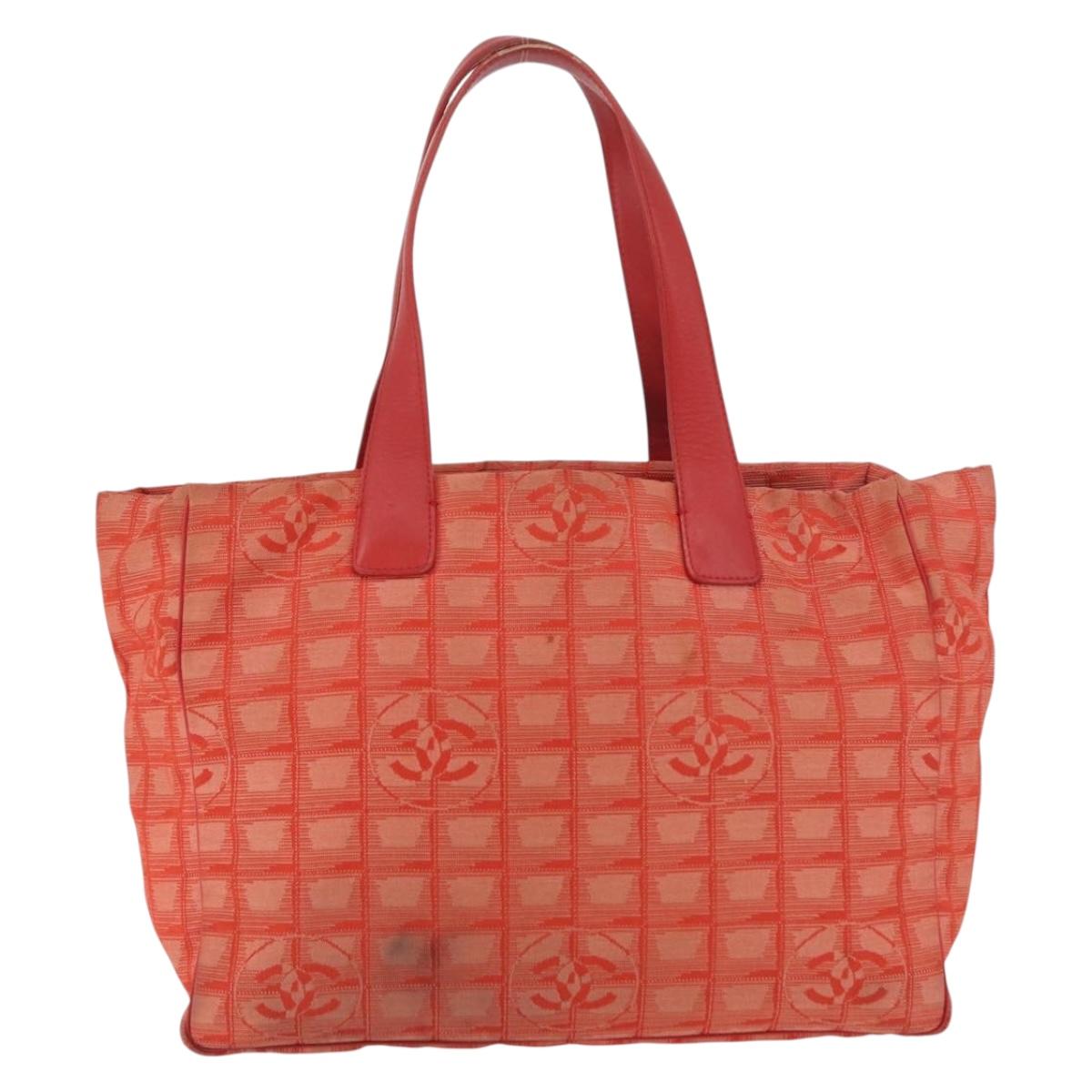 CHANEL New Travel Line Tote Bag Nylon Red Silver CC Auth BA12813
