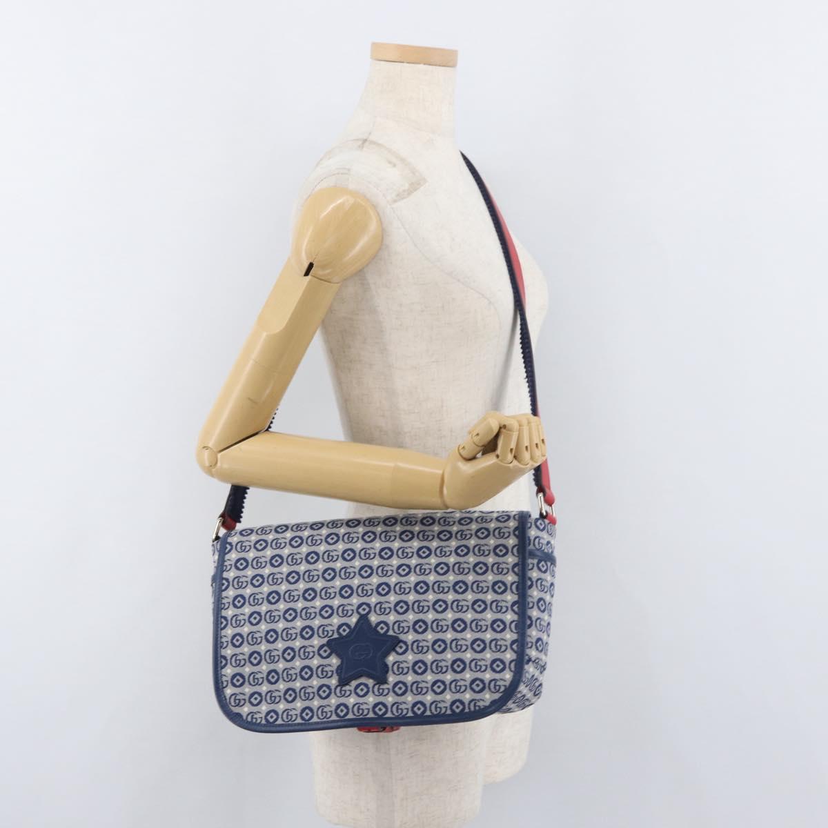 GUCCI Children's Shoulder Bag Canvas Silver Blue 664143 Auth BA12815