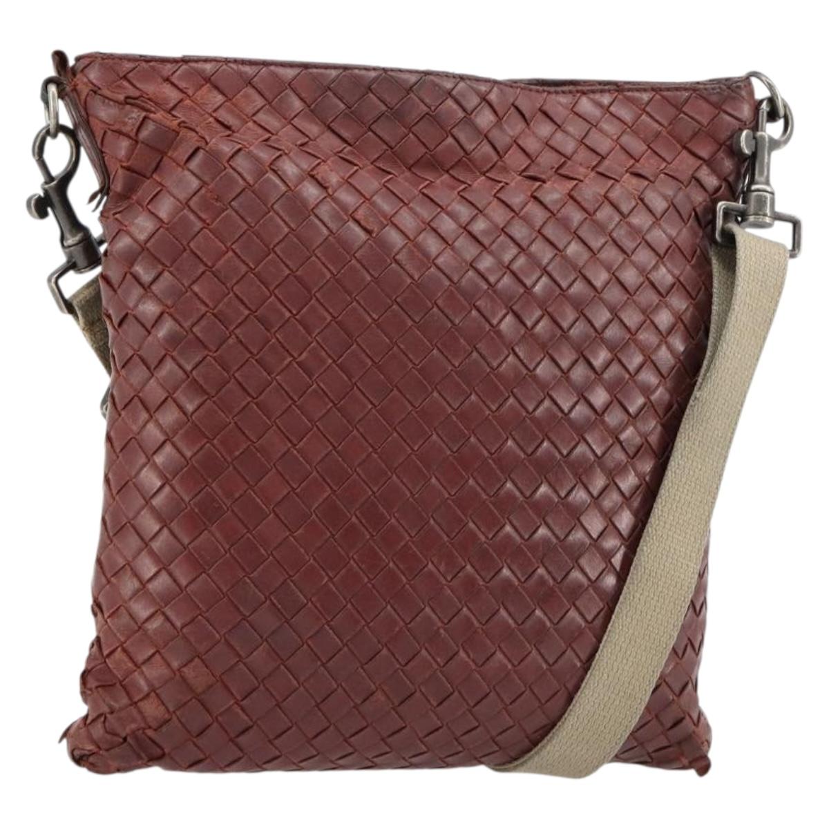 BOTTEGA VENETA INTRECCIATO Bag Leather Bordeaux Silver 276357 Auth BA12816