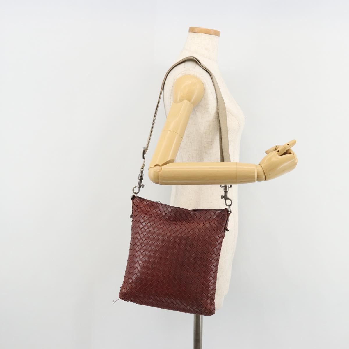 BOTTEGA VENETA INTRECCIATO Bag Leather Bordeaux Silver 276357 Auth BA12816