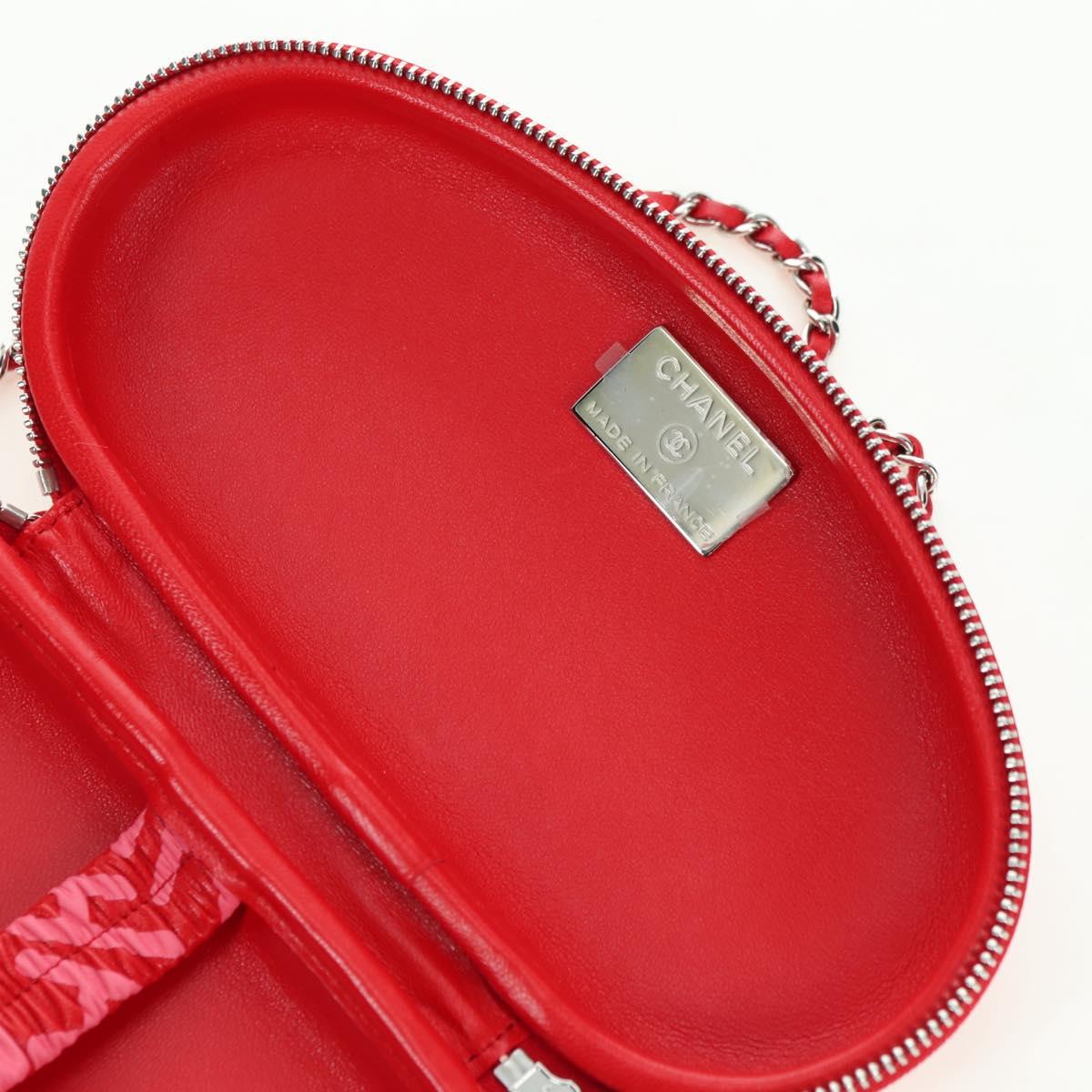 CHANEL Chain Pouch Shoulder Bag Leather Red Silver CC Auth BA12817SAM