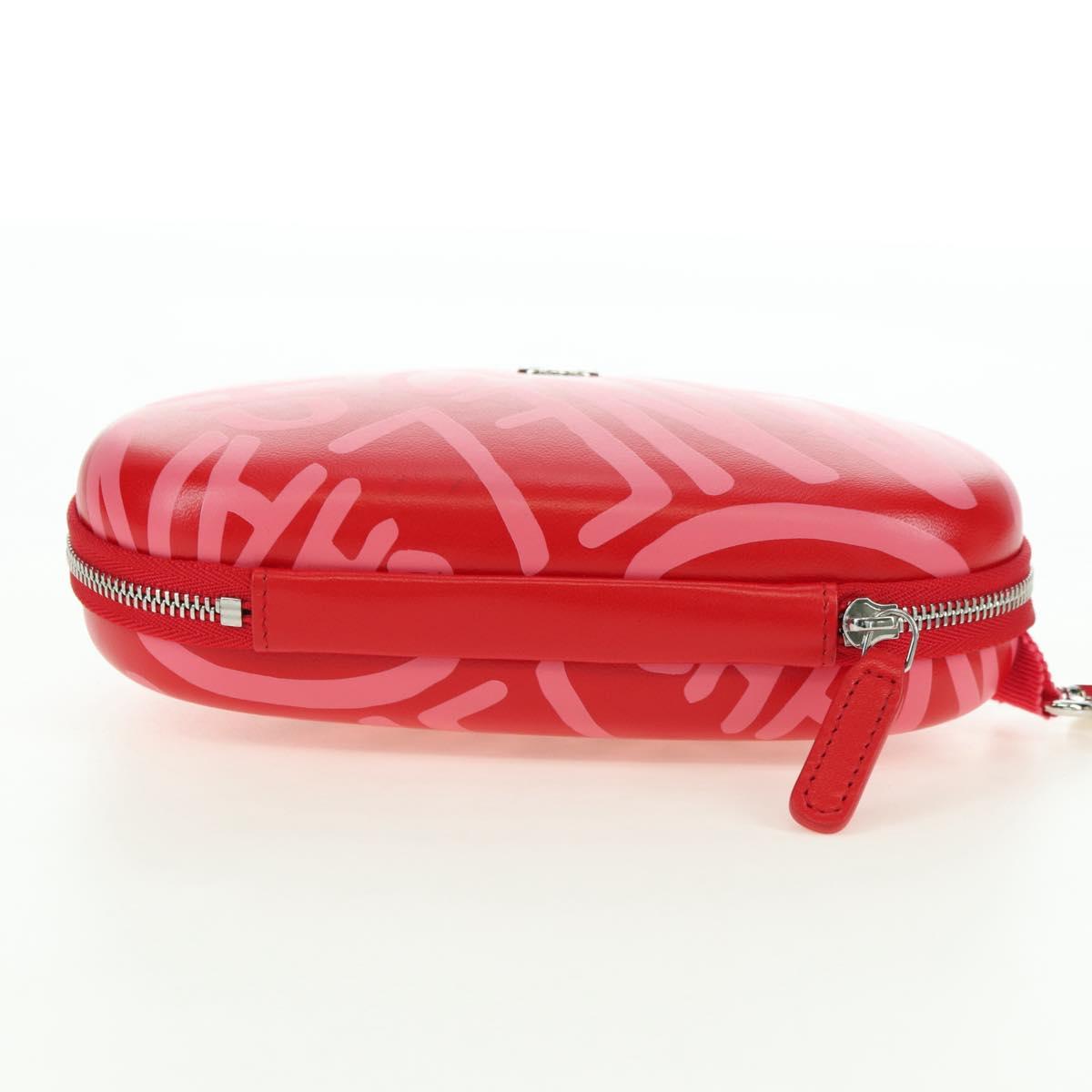 CHANEL Chain Pouch Shoulder Bag Leather Red Silver CC Auth BA12817SAM