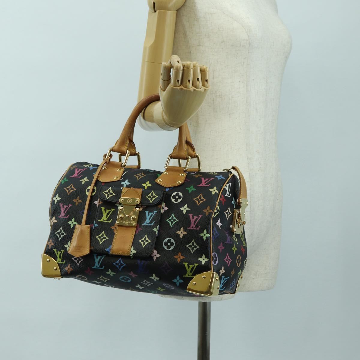 LOUIS VUITTON Monogram Multicolor Speedy 30 Hand Bag Black M92642 Auth BA12818V