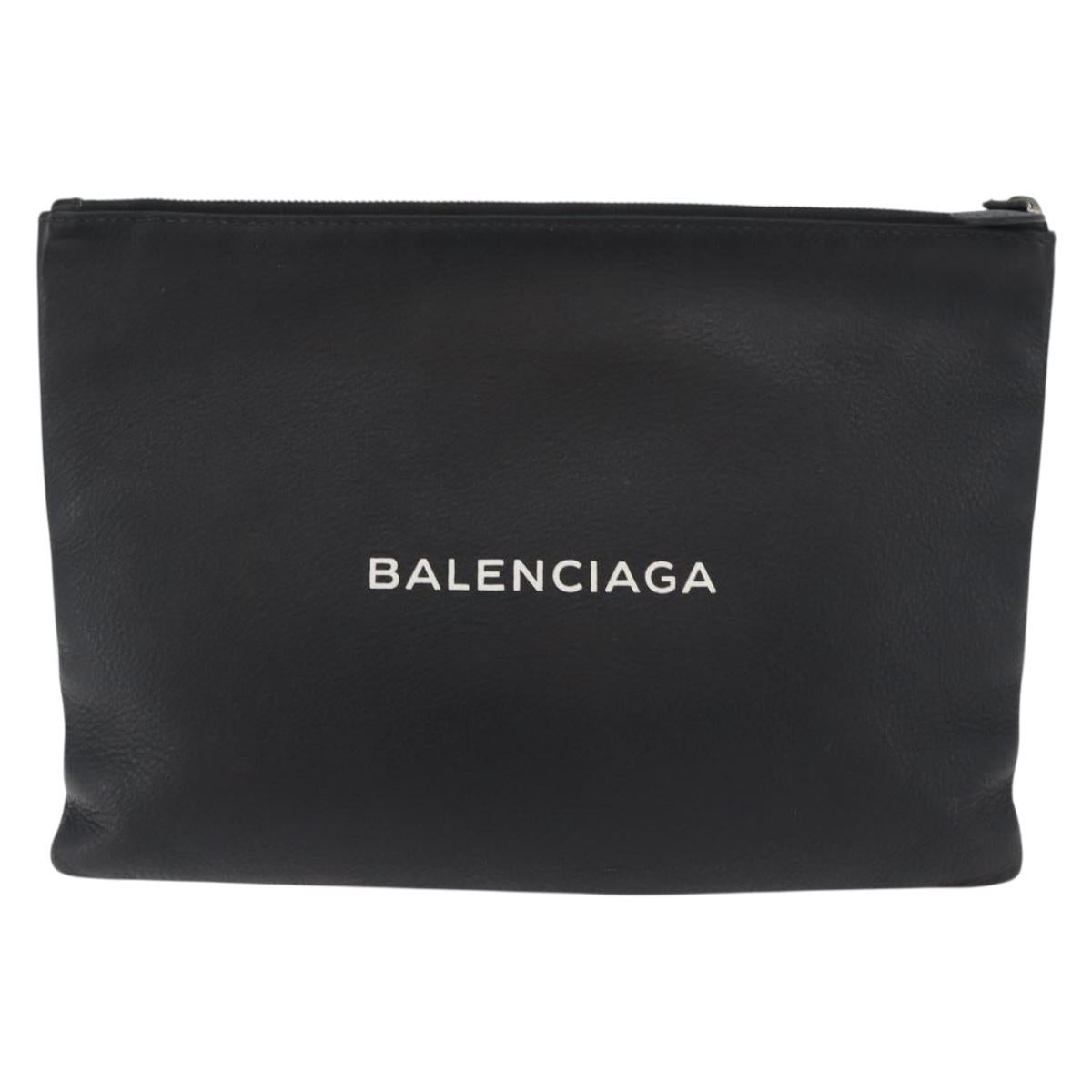 BALENCIAGA Everyday Clutch Bag Leather Black Silver 485110 Auth BA12823A