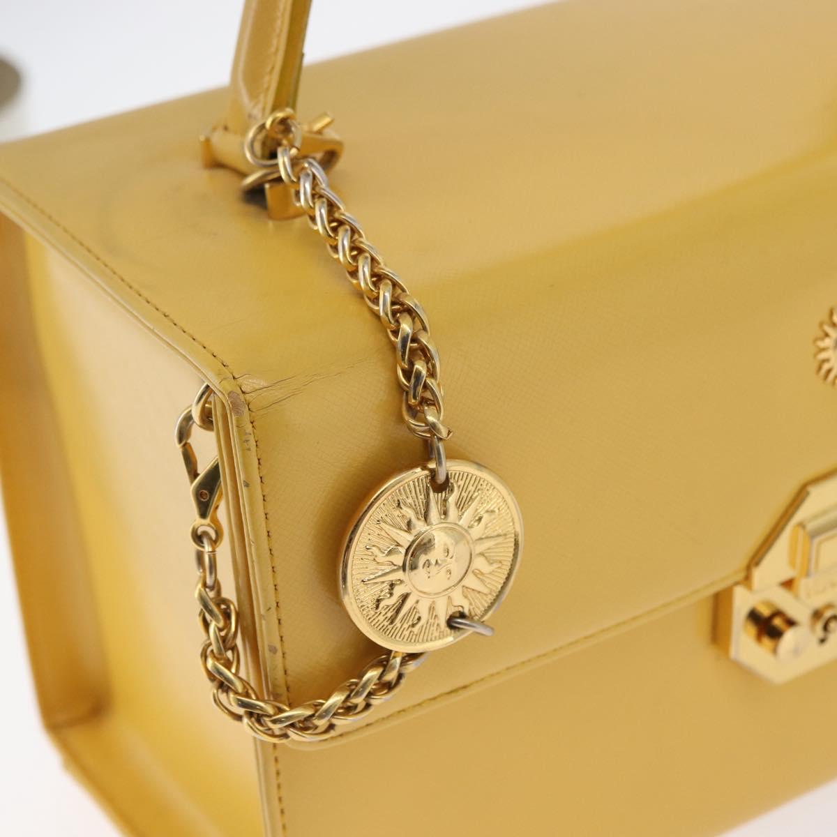 Gianni Versace Vanity Hand Bag Leather Yellow Gold Auth BA12828
