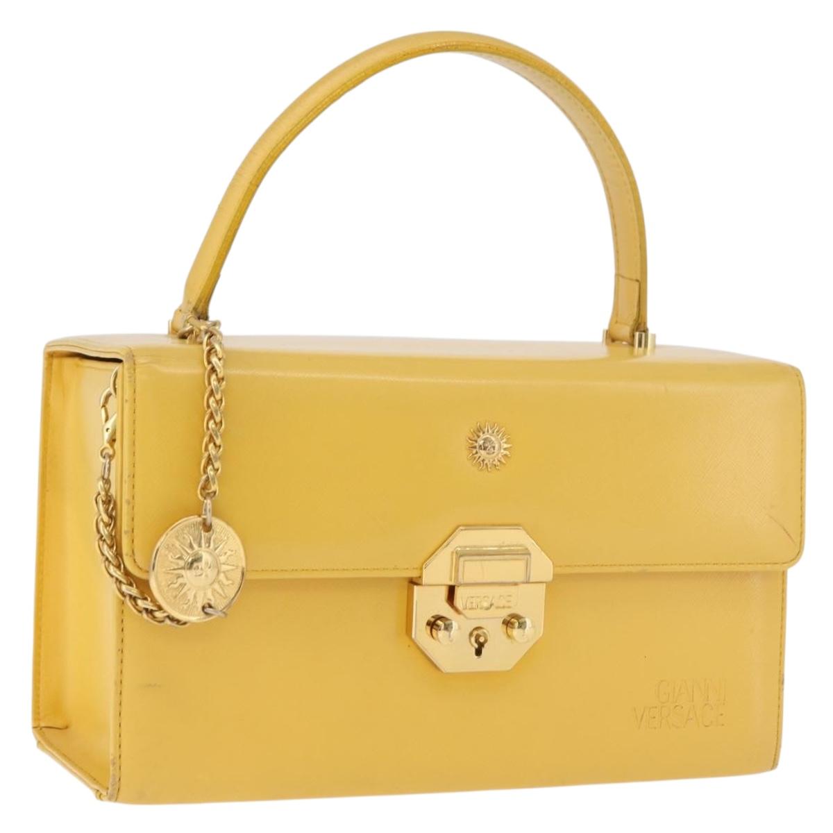 Gianni Versace Vanity Hand Bag Leather Yellow Gold Auth BA12828