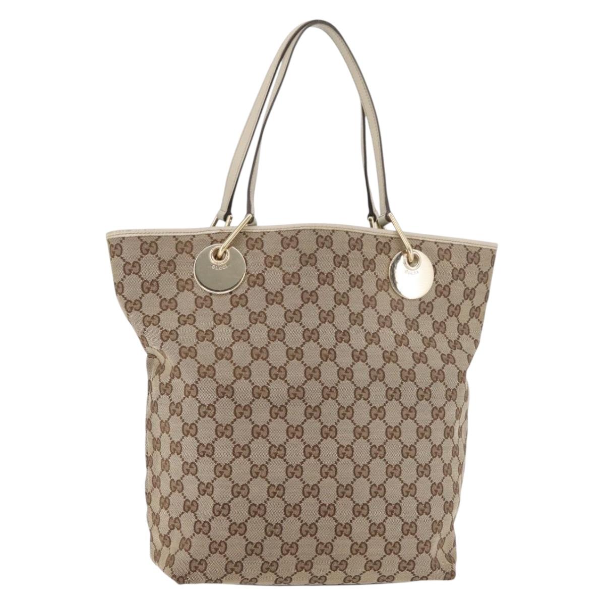 GUCCI GG Canvas Tote Bag Beige Gold 120836 Auth BA12830