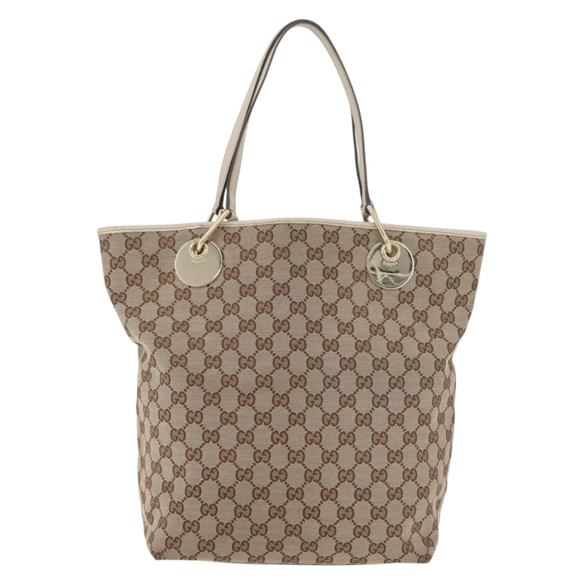 GUCCI GG Canvas Tote Bag Beige Gold 120836 Auth BA12830