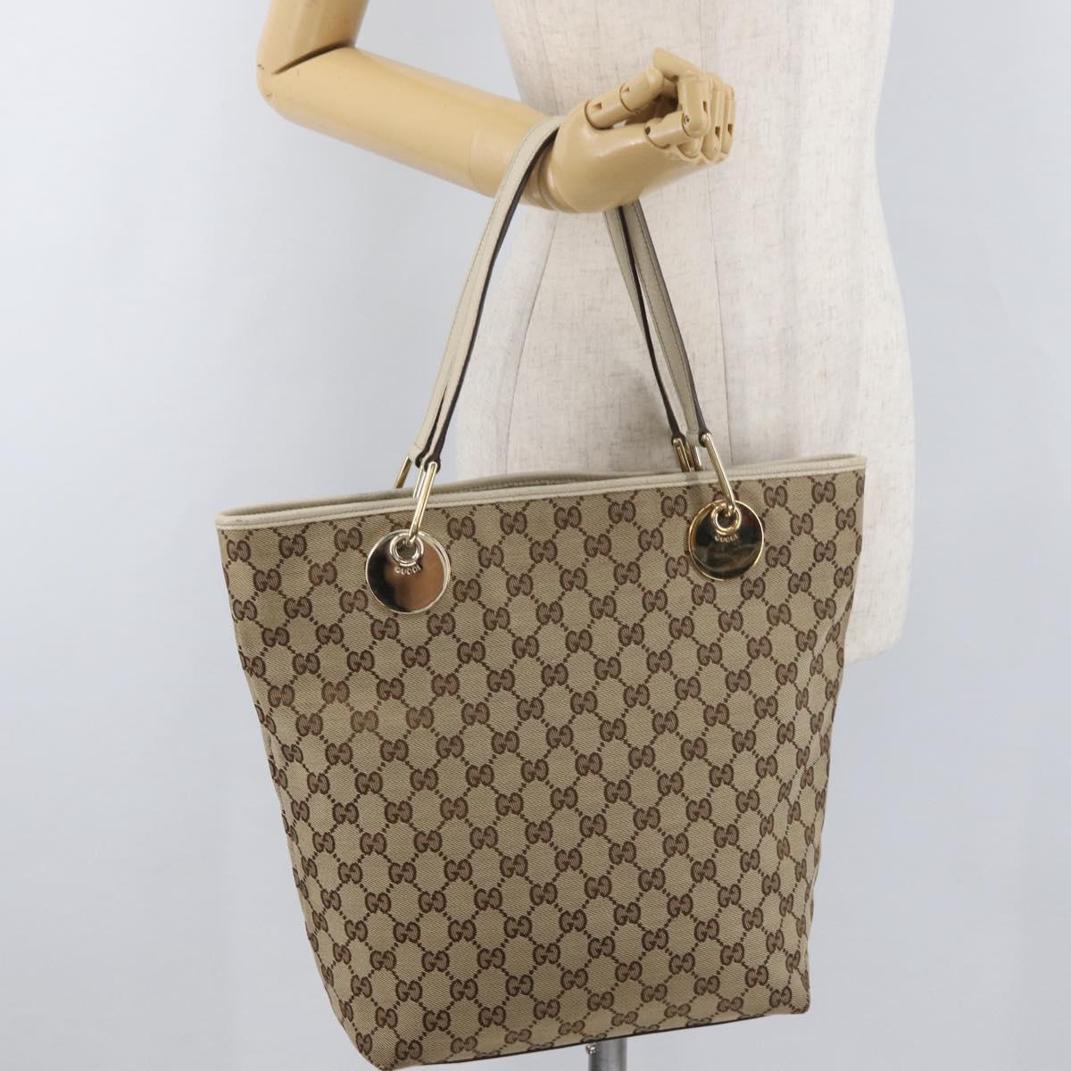 GUCCI GG Canvas Tote Bag Beige Gold 120836 Auth BA12830