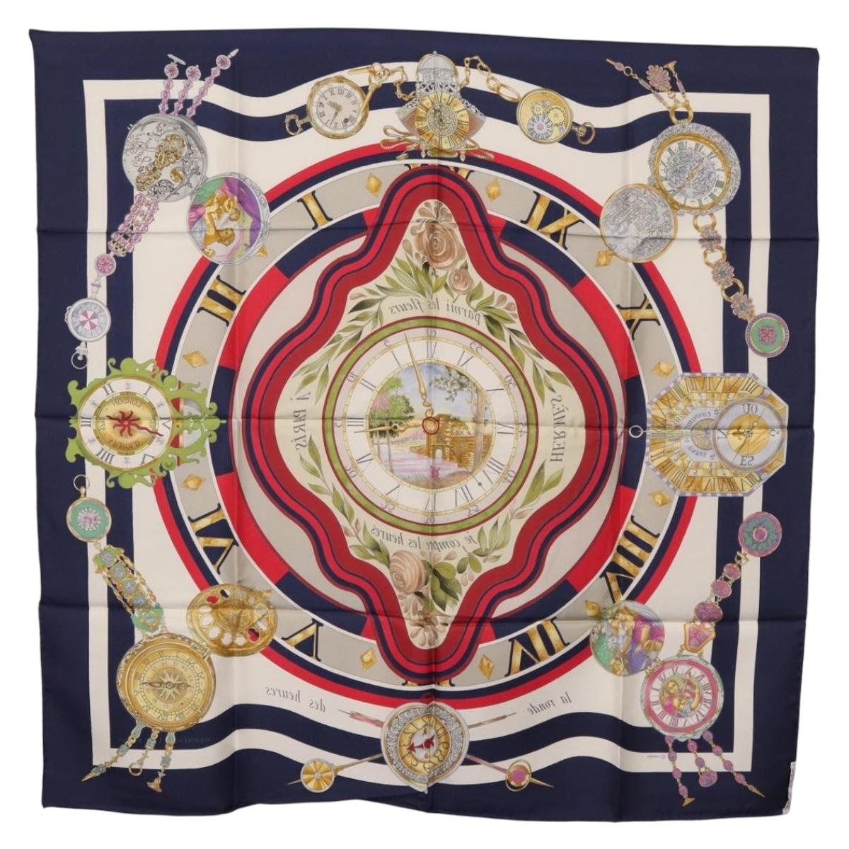 HERMES Carre 90 Scarf ""Parmi les Fleurs Je Compte les Heures"" Auth BA12837V
