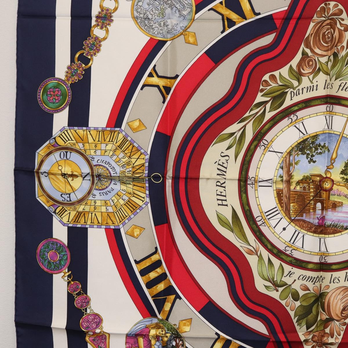 HERMES Carre 90 Scarf ""Parmi les Fleurs Je Compte les Heures"" Auth BA12837V