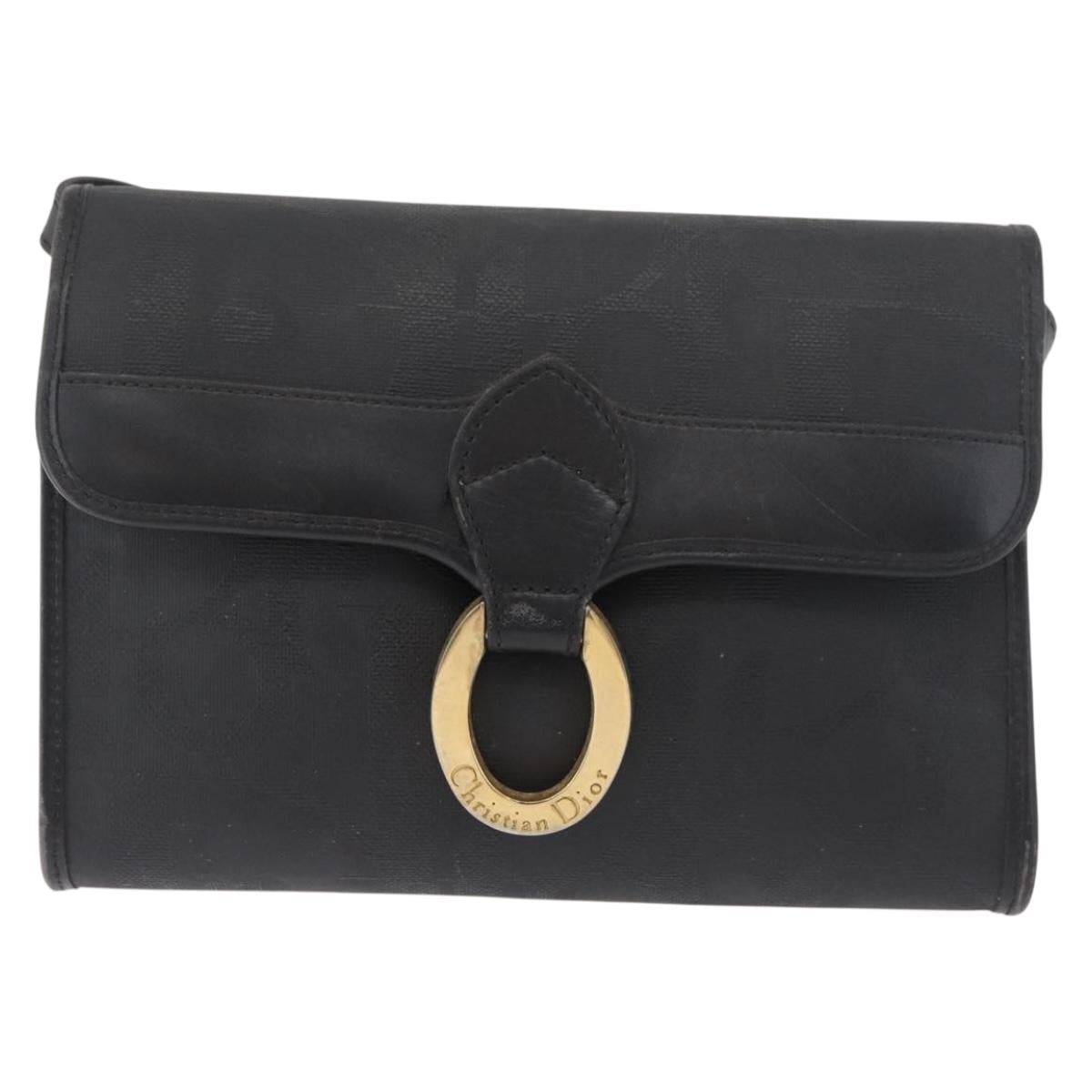 Christian Dior Trotter Canvas Shoulder Bag PVC Black Gold Auth BA12845A