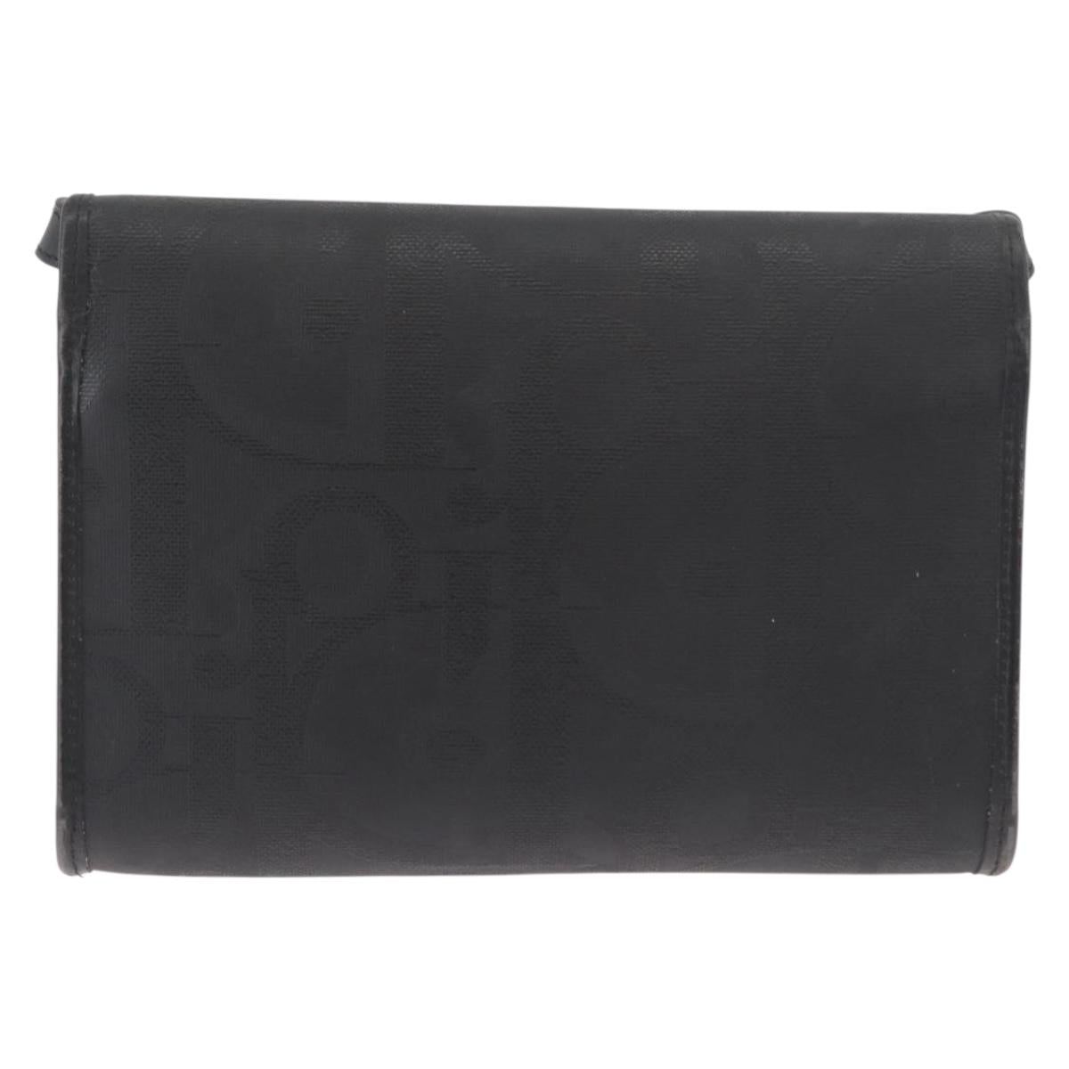 Christian Dior Trotter Canvas Shoulder Bag PVC Black Gold Auth BA12845A