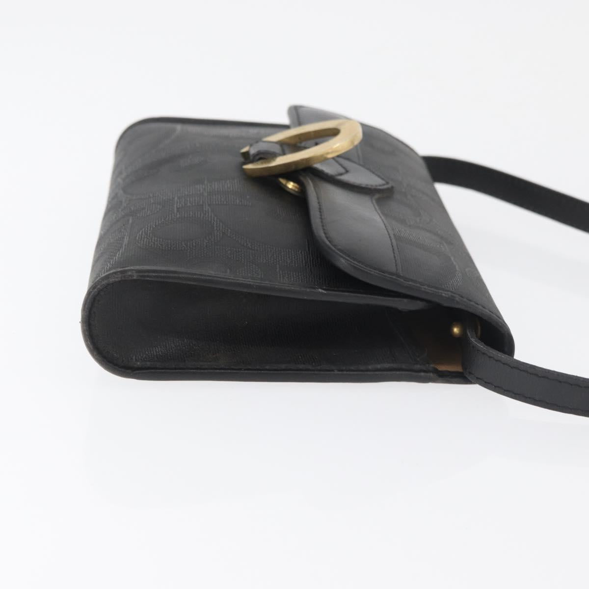 Christian Dior Trotter Canvas Shoulder Bag PVC Black Gold Auth BA12845A