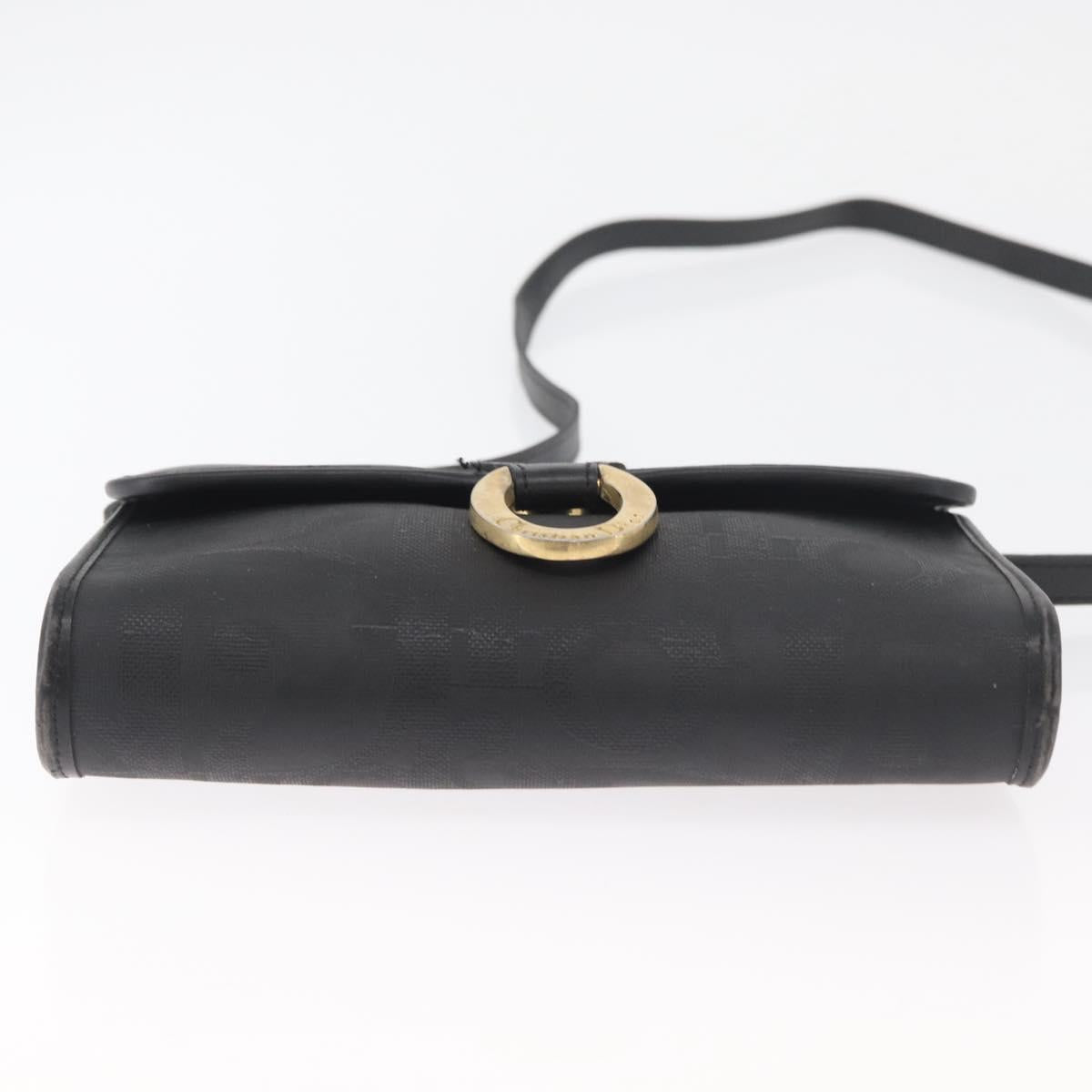 Christian Dior Trotter Canvas Shoulder Bag PVC Black Gold Auth BA12845A