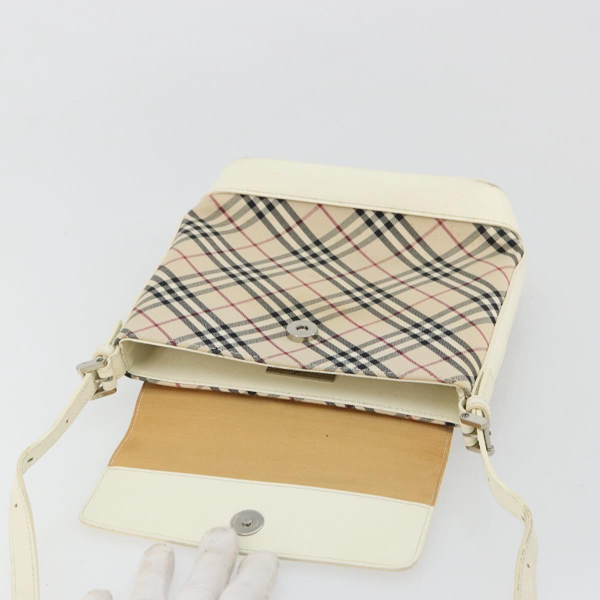 BURBERRY Nova Check Shoulder Bag Canvas Beige Silver Auth BA12846