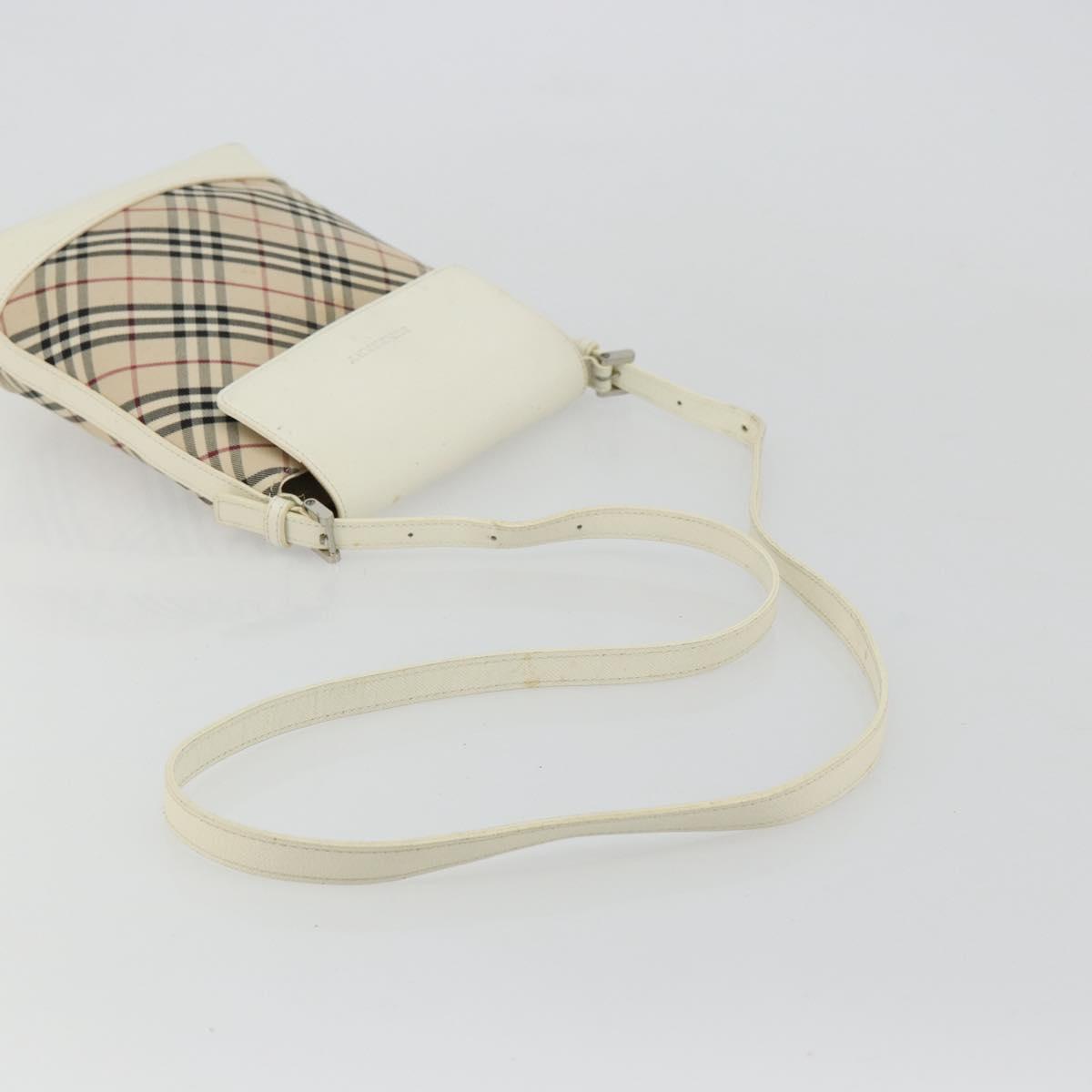 BURBERRY Nova Check Shoulder Bag Canvas Beige Silver Auth BA12846