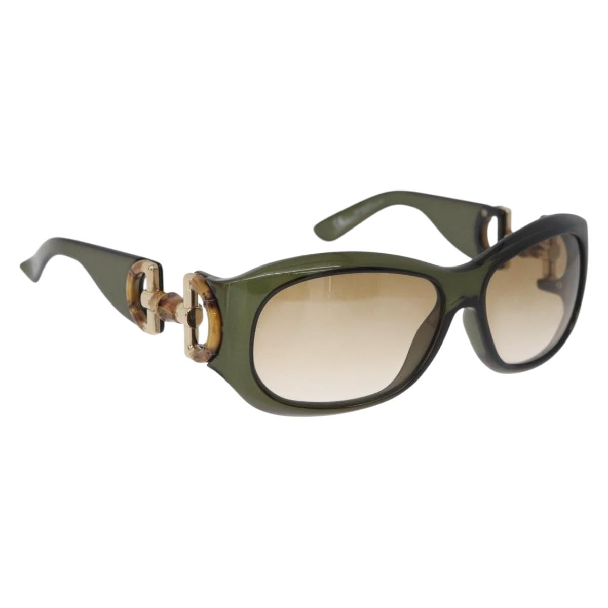 GUCCI Bamboo Horsebit Sunglasses plastic Green Auth BA12852