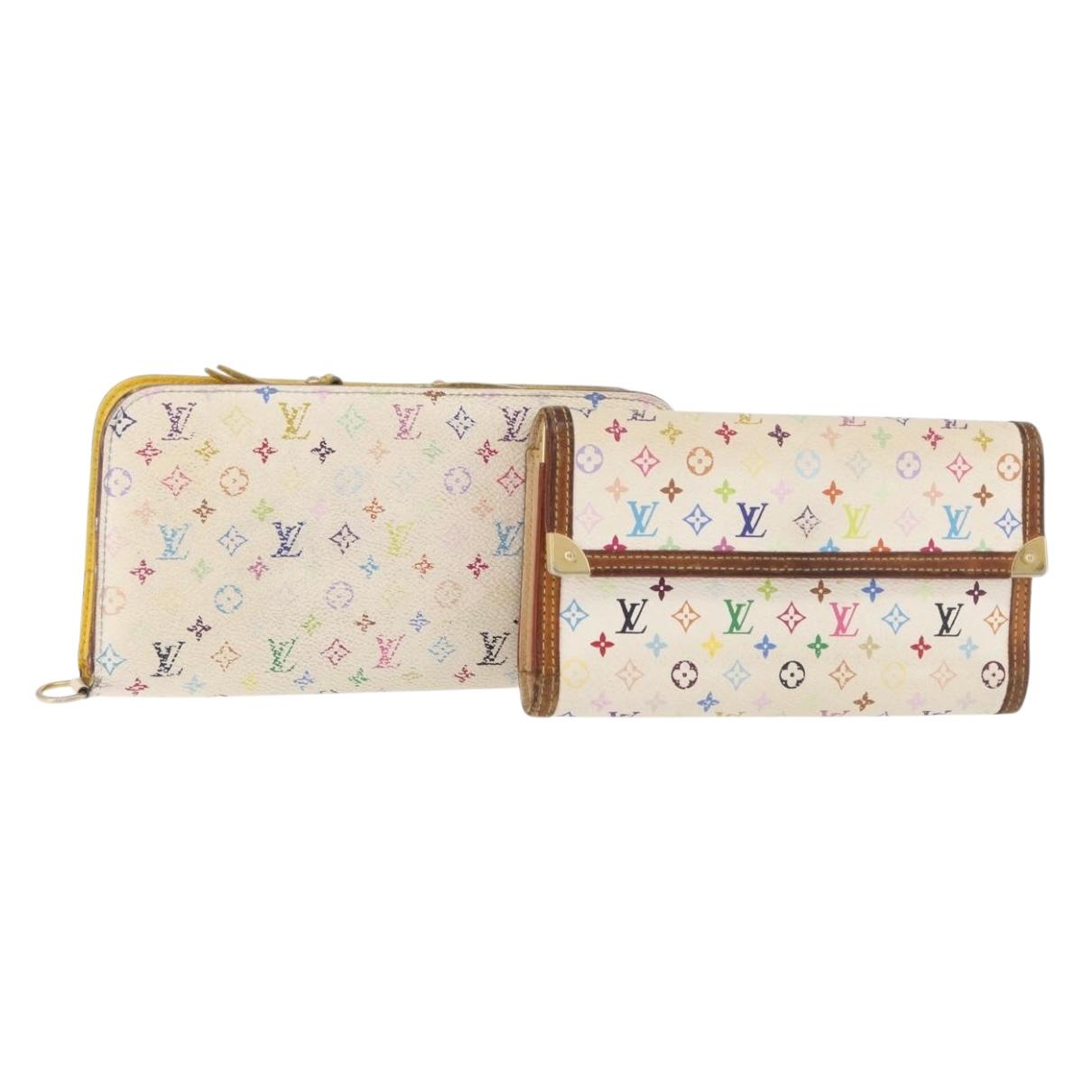 LOUIS VUITTON Monogram Multicolor Wallet 2 Set White LV Auth BA12853