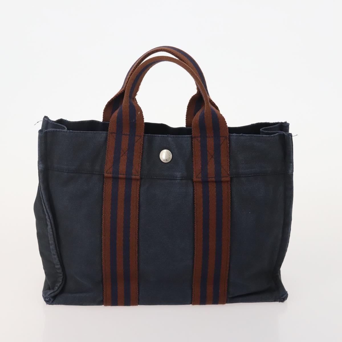 HERMES Fourre Tout PM Hand Bag Canvas 4 Set Gray Red Navy Auth BA12858
