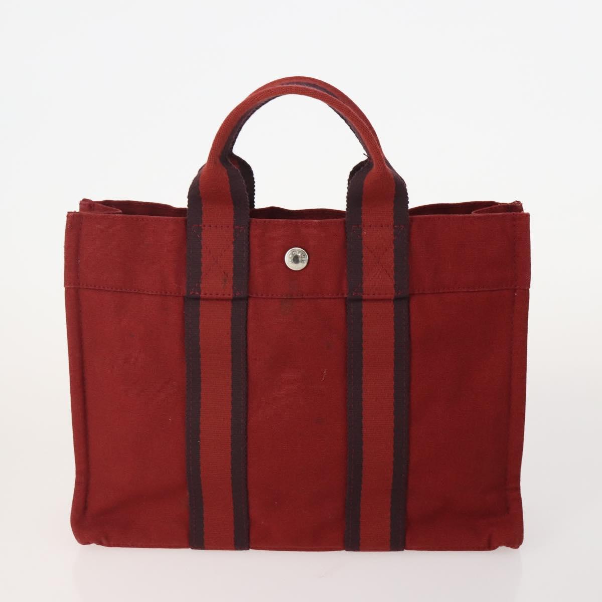HERMES Fourre Tout PM Hand Bag Canvas 4 Set Gray Red Navy Auth BA12858