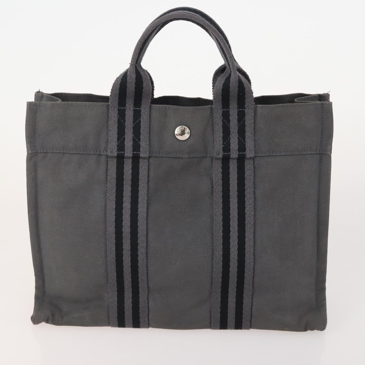 HERMES Fourre Tout PM Hand Bag Canvas 4 Set Gray Red Navy Auth BA12858