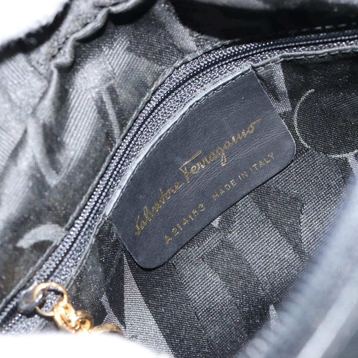 Salvatore Ferragamo Vala Shoulder Bag Leather Navy Gold Auth BA12880