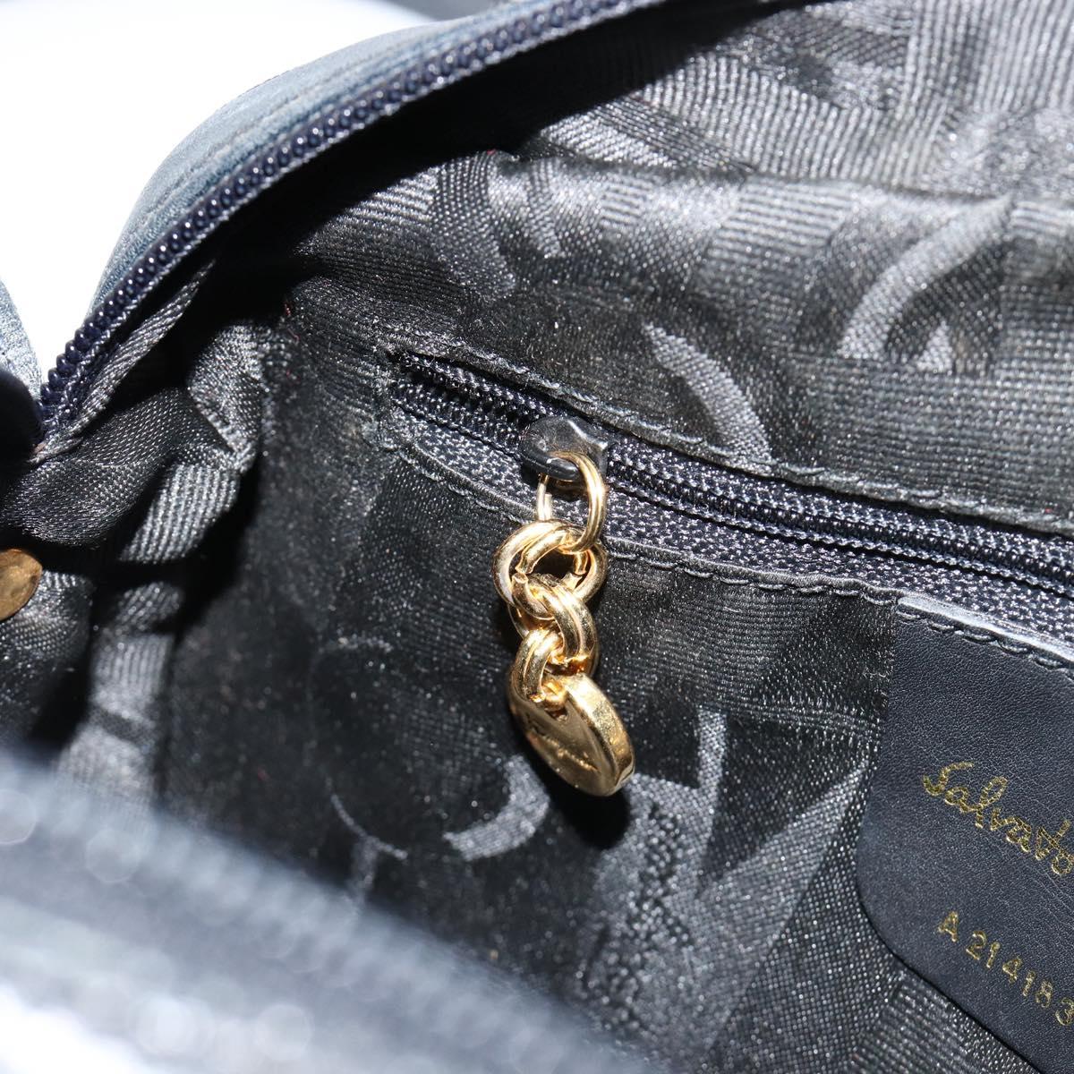 Salvatore Ferragamo Vala Shoulder Bag Leather Navy Gold Auth BA12880