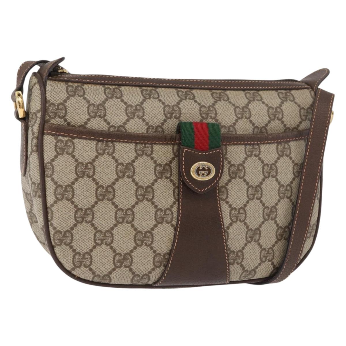 GUCCI GG Supreme Web Sherry Line Bag PVC Beige Gold 89 02 032 Auth BA12881