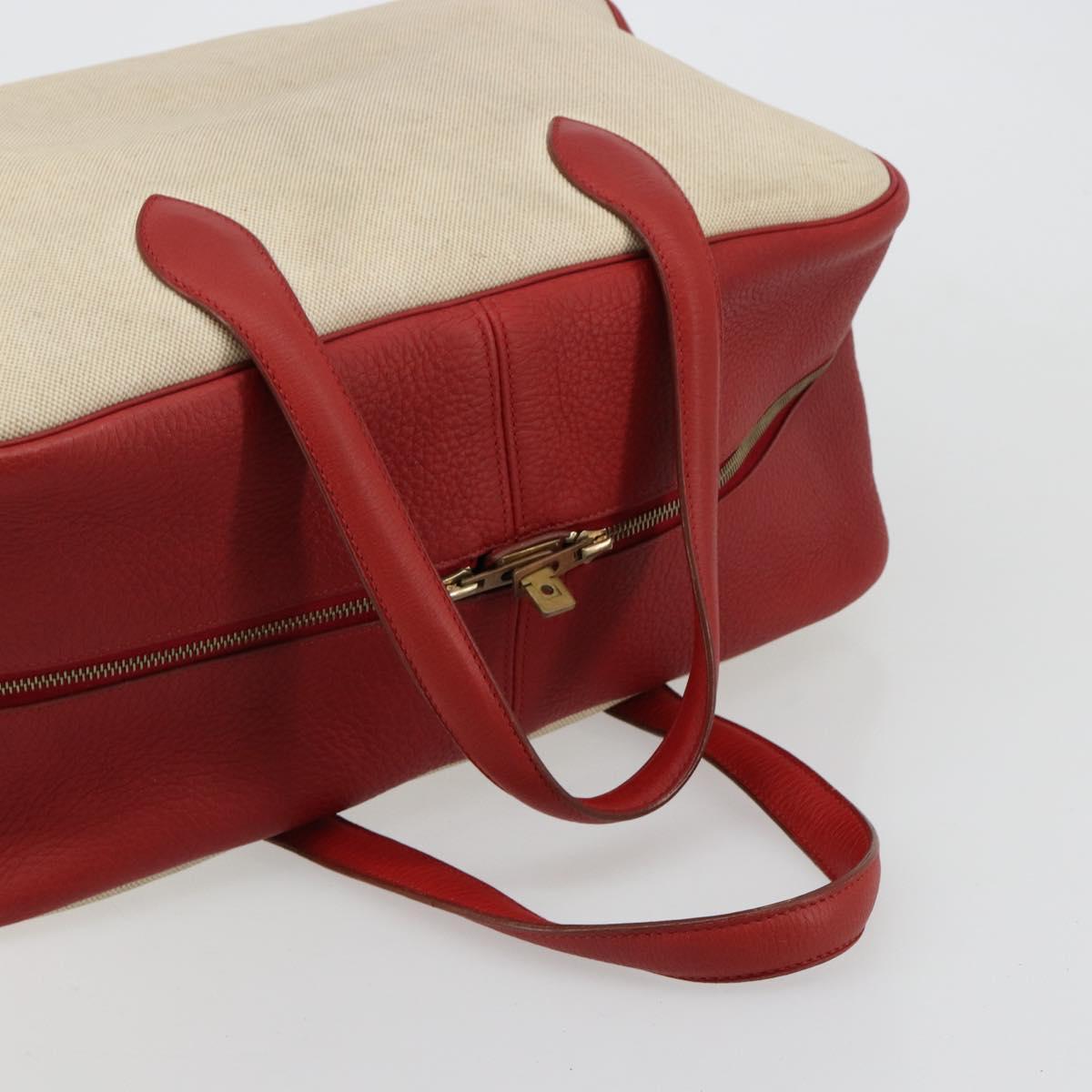 HERMES Victoria 43 Hand Bag Coated Canvas Beige Auth BA12885