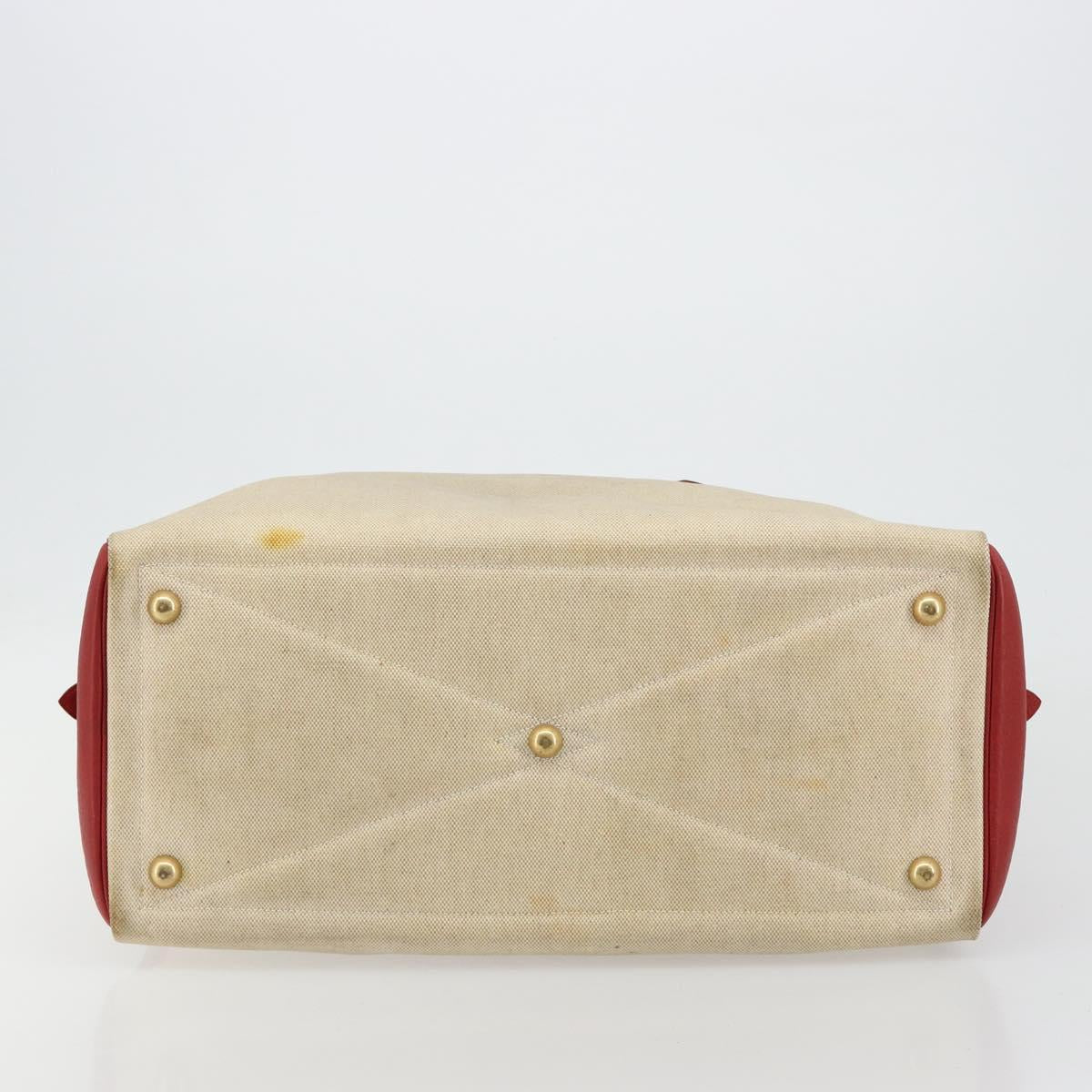 HERMES Victoria 43 Hand Bag Coated Canvas Beige Auth BA12885