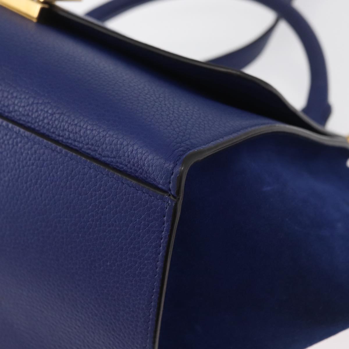 CELINE Trapeze Hand Bag Leather 2way Blue Gold Auth BA12887A