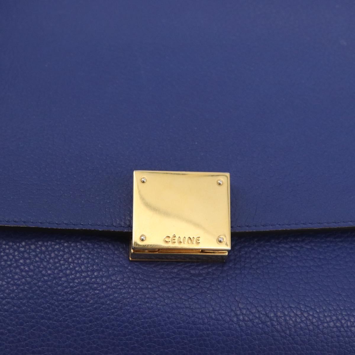 CELINE Trapeze Hand Bag Leather 2way Blue Gold Auth BA12887A