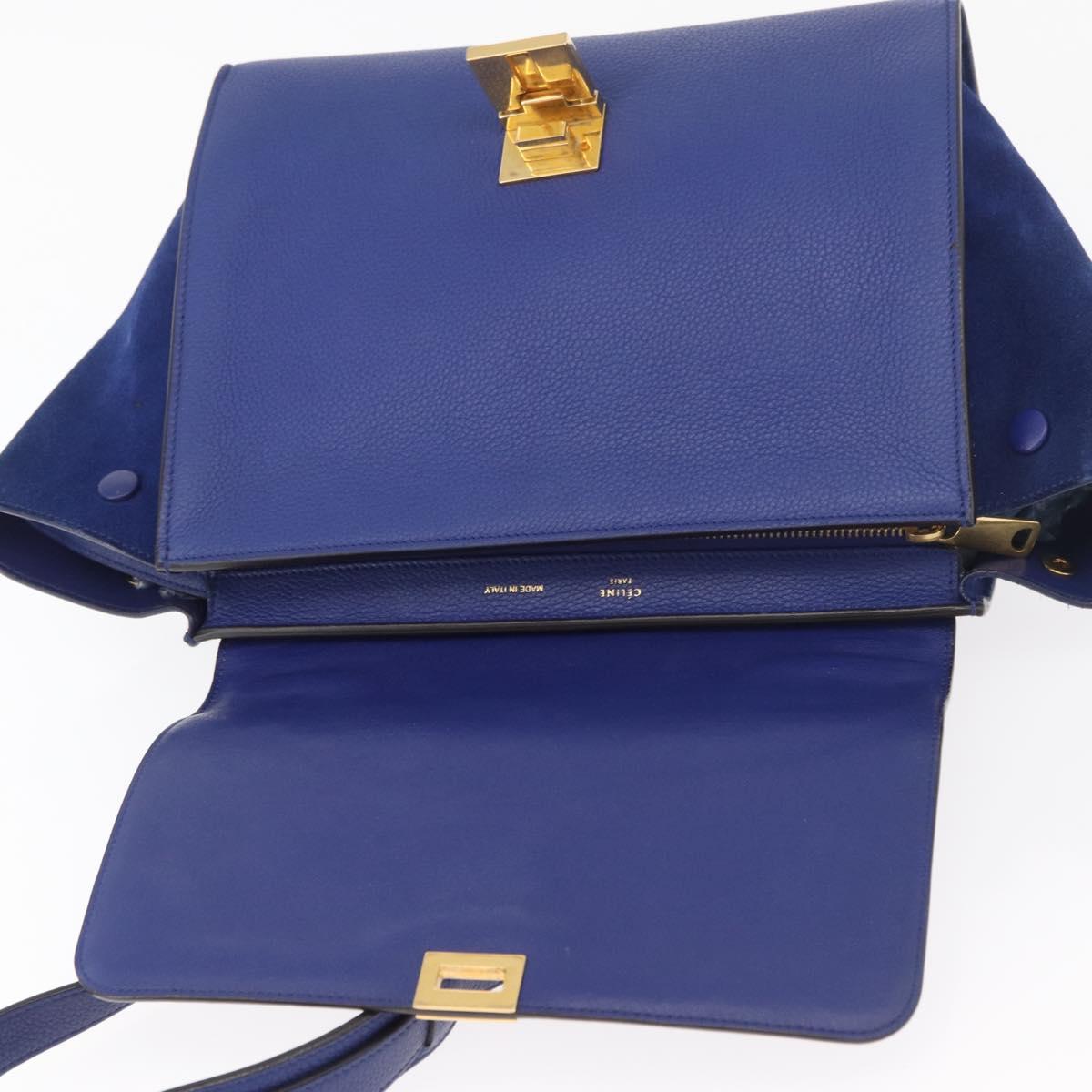 CELINE Trapeze Hand Bag Leather 2way Blue Gold Auth BA12887A