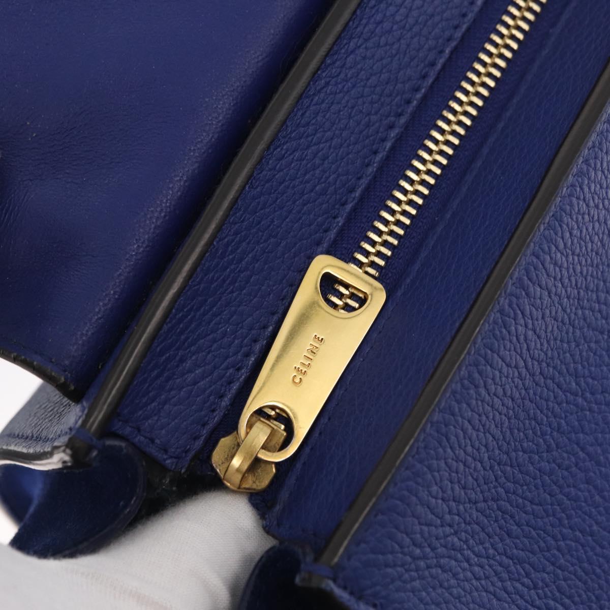 CELINE Trapeze Hand Bag Leather 2way Blue Gold Auth BA12887A