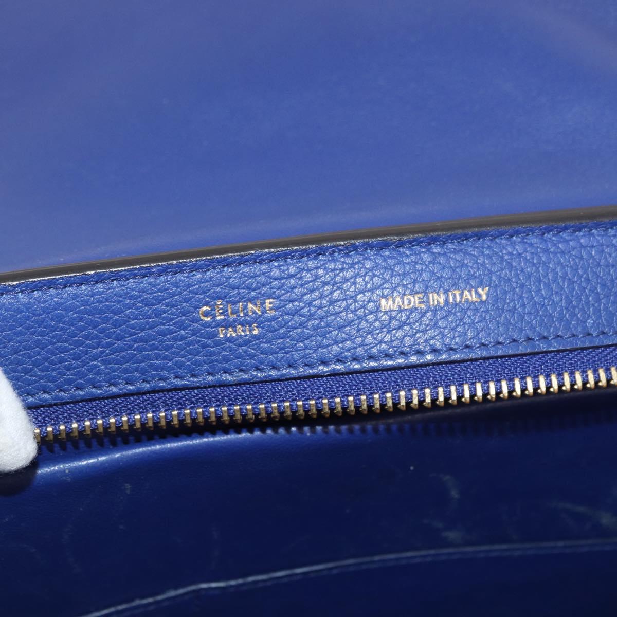 CELINE Trapeze Hand Bag Leather 2way Blue Gold Auth BA12887A
