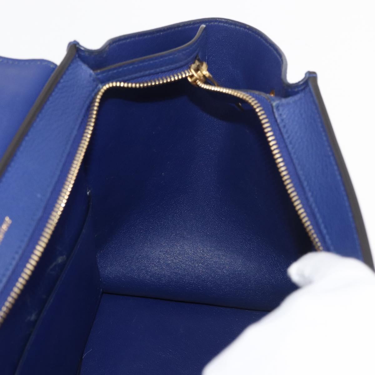 CELINE Trapeze Hand Bag Leather 2way Blue Gold Auth BA12887A