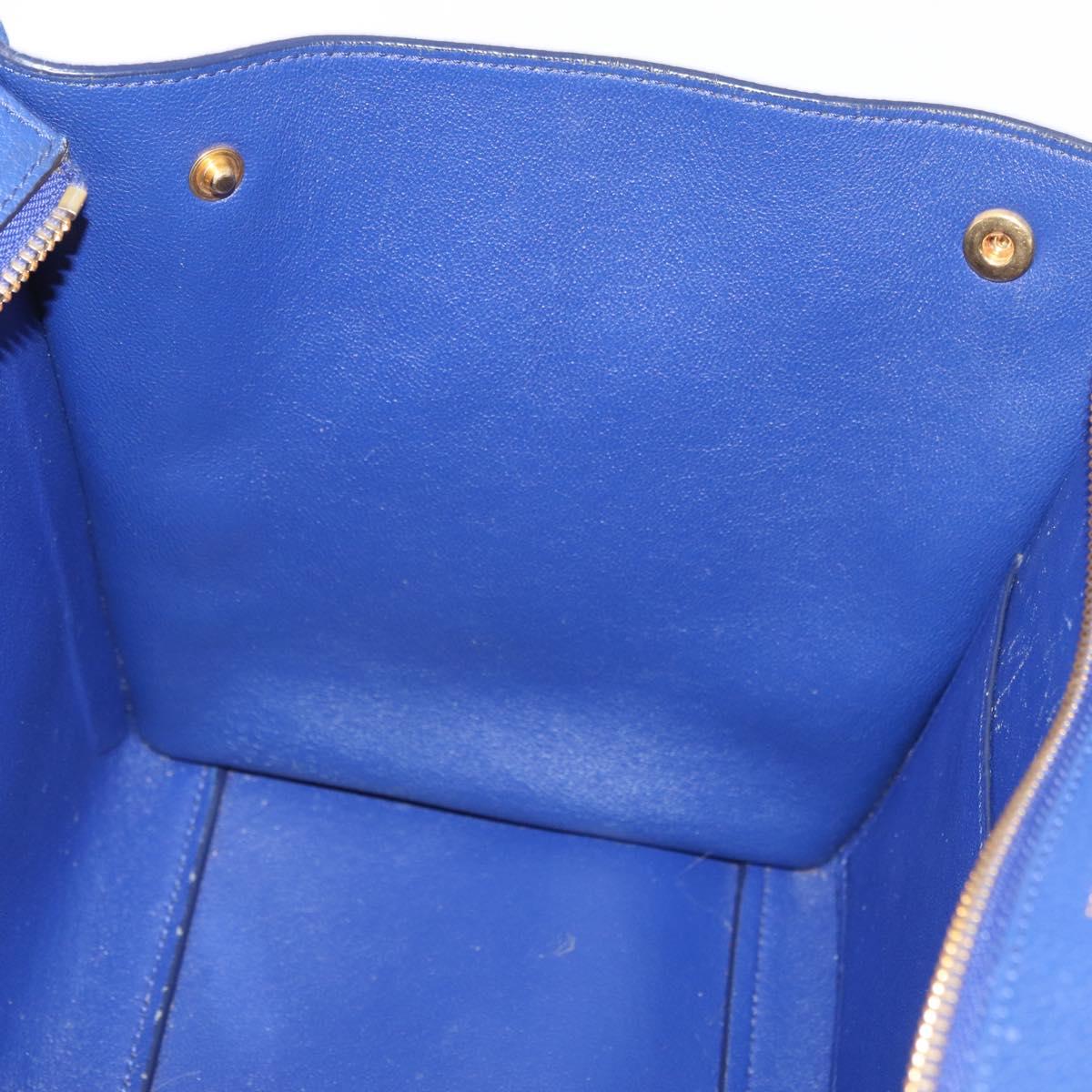 CELINE Trapeze Hand Bag Leather 2way Blue Gold Auth BA12887A