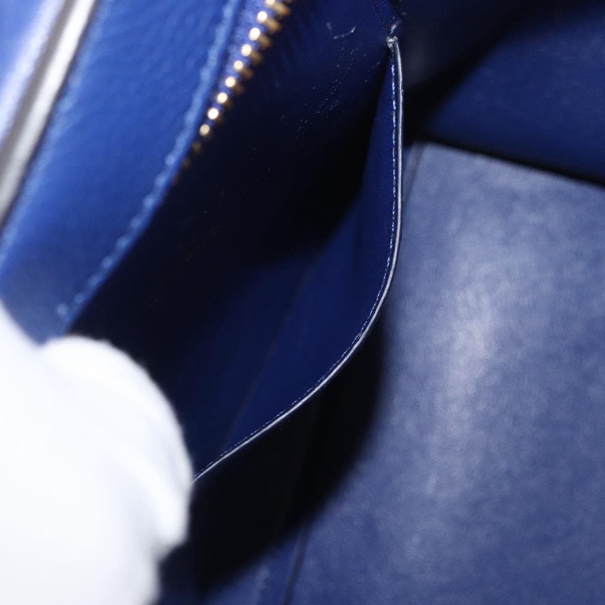 CELINE Trapeze Hand Bag Leather 2way Blue Gold Auth BA12887A