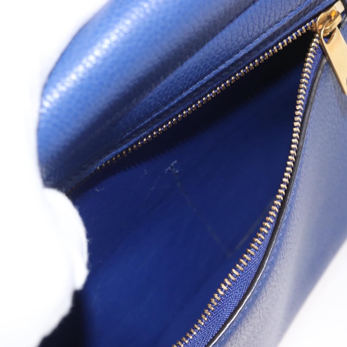 CELINE Trapeze Hand Bag Leather 2way Blue Gold Auth BA12887A